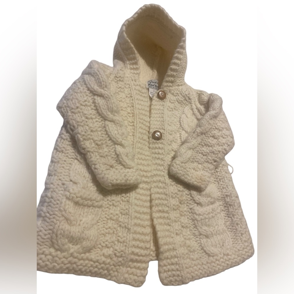 Hand knitted by Grazia made in Italy merino wool vintage toddler cardigan sz 2T